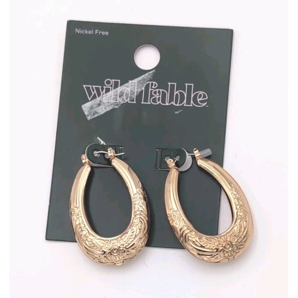 Wild Fable Nickel Free Earrings Gold scrolling oval hoop